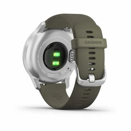 Гибридные смарт-часы Garmin VIVOMOVE STYLE серебристый с травяным силиконовым ремешком - Фото 2
