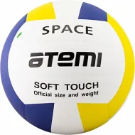 Мяч волейбольный Atemi SPACE, синтетическая кожа PU Soft, бел/желт/син, 18 п, клееный, окруж 65-67
